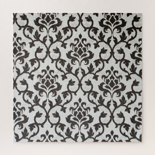 Black classical damask wallpaper pattern jigsaw puzzle (Vertical)