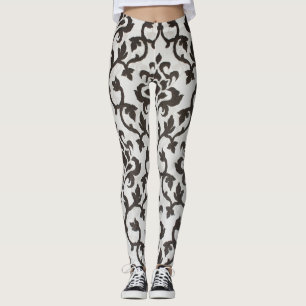Black classical damask wallpaper pattern leggings