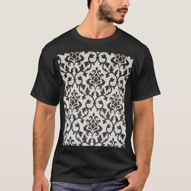 Black classical damask wallpaper pattern T-Shirt (Front)