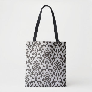 Black classical damask wallpaper pattern tote bag