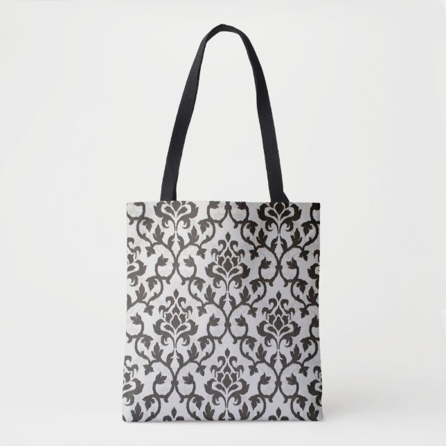 Black classical damask wallpaper pattern tote bag (Front)