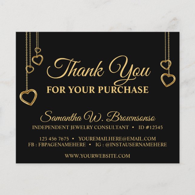 Black Classy Simple Clean Heart Gold Thank You (Front)