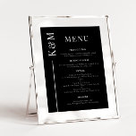 Black Clean Line Wedding Dinner Menu<br><div class="desc">Elegant wedding dinner menu list featuring simple clean line with the couple's initial on the side. The background is black.</div>