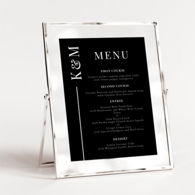 Black Clean Line Wedding Dinner Menu (Creator Uploaded)