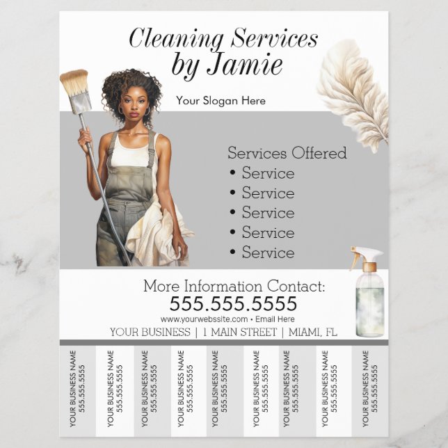 Black Cleaning Service Business Tear Off  Flyer (Front)