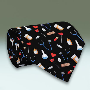 Black Clinic Medical Tools Doctor Nurse Tie