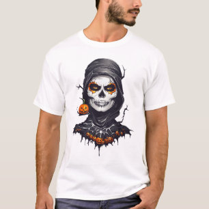 Black Cloaked Skeleton Halloween AI Art  T-Shirt