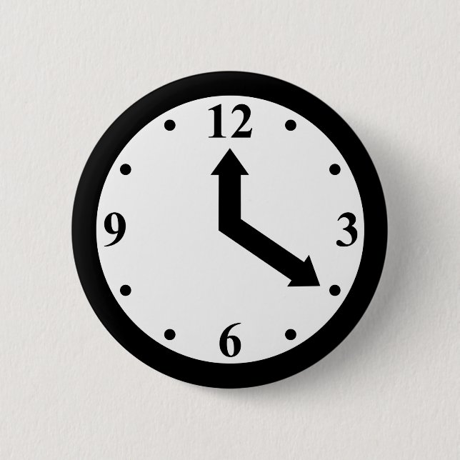 Black Clock 6 Cm Round Badge (Front)