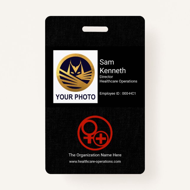 Black Cloth Texture Photo Template Healthcare ID Badge (Front)