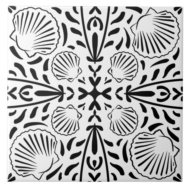 Black Coastal Sheashell Coral Modern Bathroom Ceramic Tile (Front)