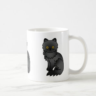Black Coat Persian Cat Cartoon Illustration Coffee Mug