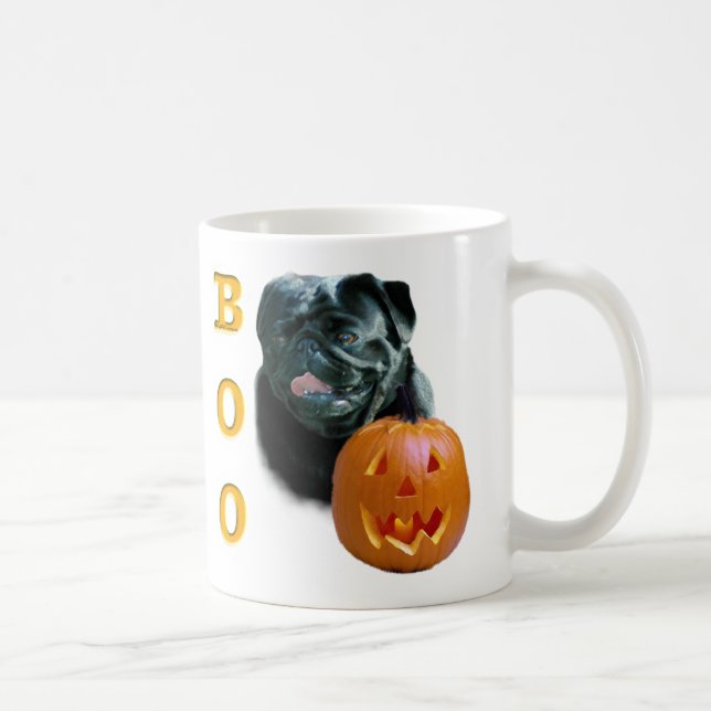 Black Coated Pug Boo Coffee Mug (Right)