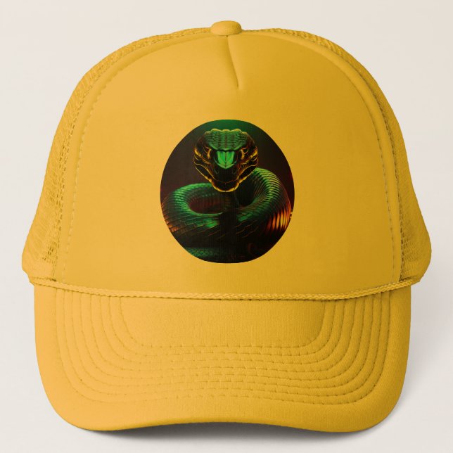 black Cobra Snake In Your Face Trucker Hat (Front)