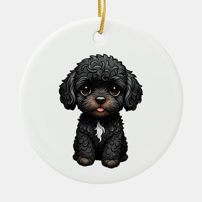 Black Cockapoo Ceramic Ornament (Front)