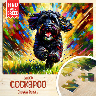 Black Cockapoo Dog Portrait Acrylic Art Print Dog Jigsaw Puzzle