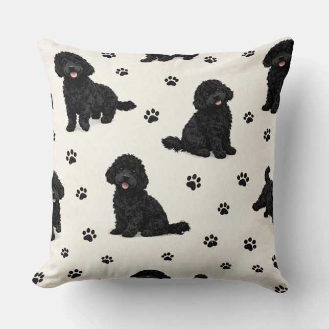 Black Cockapoo Gift | Cute Dog Pattern Cushion (Front)