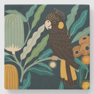 Black Cockatoo and Banksia Stone Coaster
