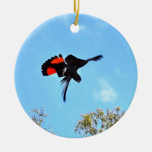 BLACK COCKATOO IN FLIGHT RURAL AUSTRALIA CERAMIC TREE DECORATION