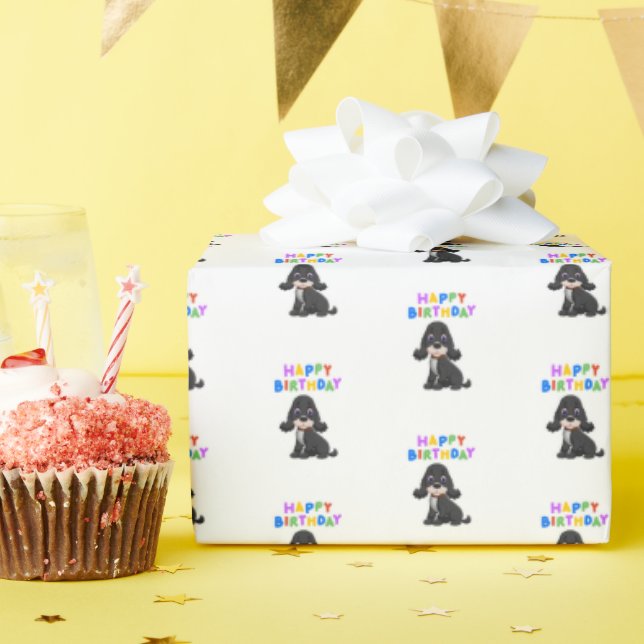 Black Cocker Spaniel Birthday Wrapping Paper (Birthday Party)