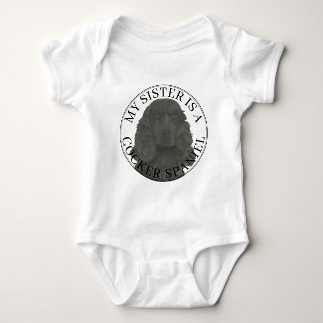 Black Cocker Spaniel Dog Big Sister Baby Bodysuit (Front)