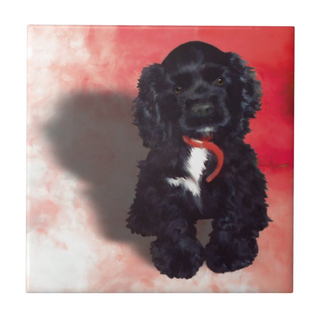 Black Cocker Spaniel Puppy - Abby Ceramic Tile (Front)