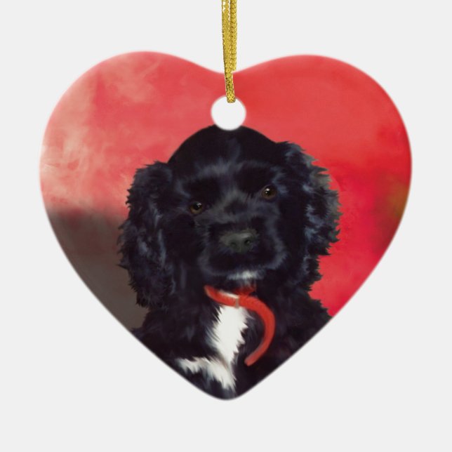 Black Cocker Spaniel Puppy - Abby Ceramic Tree Decoration (Front)