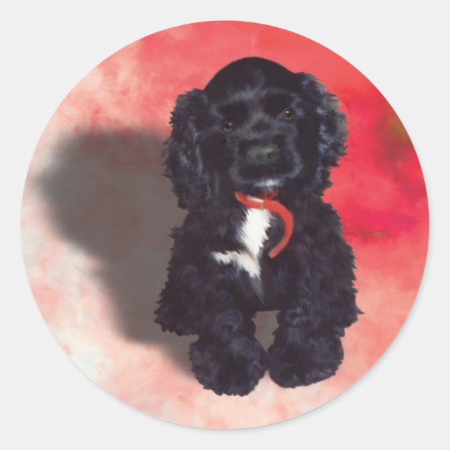 Black Cocker Spaniel Puppy - Abby Classic Round Sticker (Front)