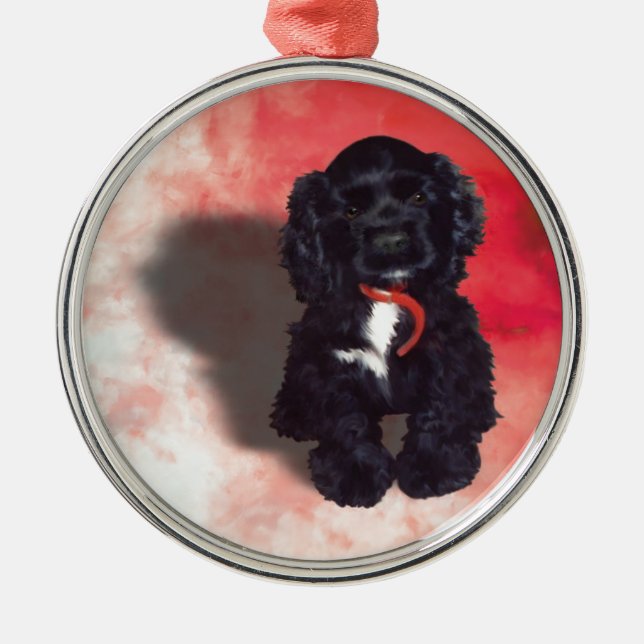 Black Cocker Spaniel Puppy - Abby Metal Ornament (Front)