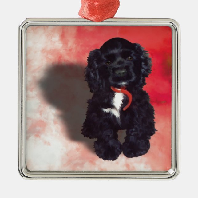 Black Cocker Spaniel Puppy - Abby Metal Tree Decoration (Front)