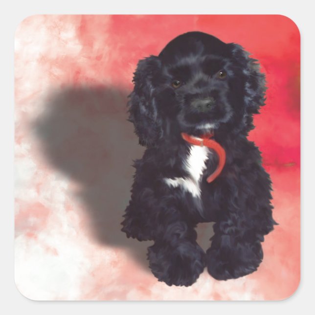 Black Cocker Spaniel Puppy - Abby Square Sticker (Front)