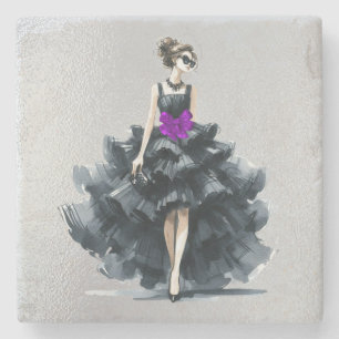 Black Cocktail Gown, Purple Bow, Shades Stone Coaster