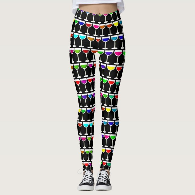 black cocktails wine glasses leggings (Front)