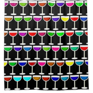 black cocktails wine glasses shower curtain