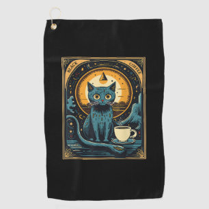 Black Coffee Cat Tarot Card Occult Golf Towel