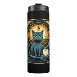 Black Coffee Cat Tarot Card Occult Thermal Tumbler