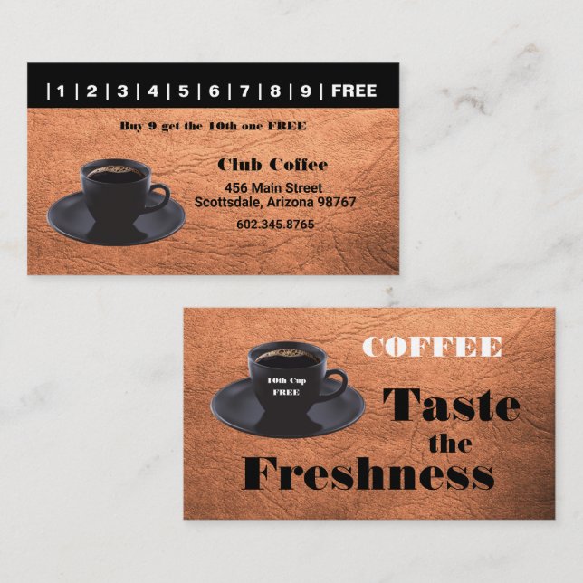 Black Coffee Cup Punch Card Free Cup Loyalty Card (Front/Back)