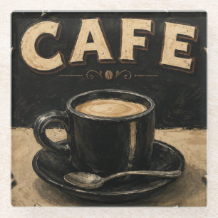 Black Coffee Minimalist Vintage Coffee Lover Glass Coaster