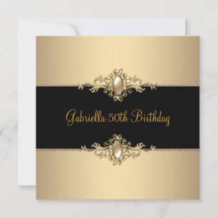 Black Coffee Trim 50th Birthday Party Pearl 3 Invitation