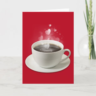 Black Coffee with White Valentine Hearts  Holiday Card