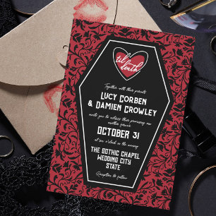 Black Coffin Til Death Heart Floral Goth Wedding Invitation