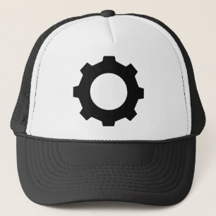 black cogwheel cog trucker hat