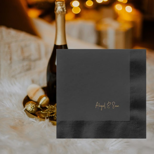 Black Coined Cocktail Gold Foil Script Names Foil Napkins (Creator Uploaded)