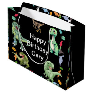 Black color Background Dinosaur Birthday Party Large Gift Bag