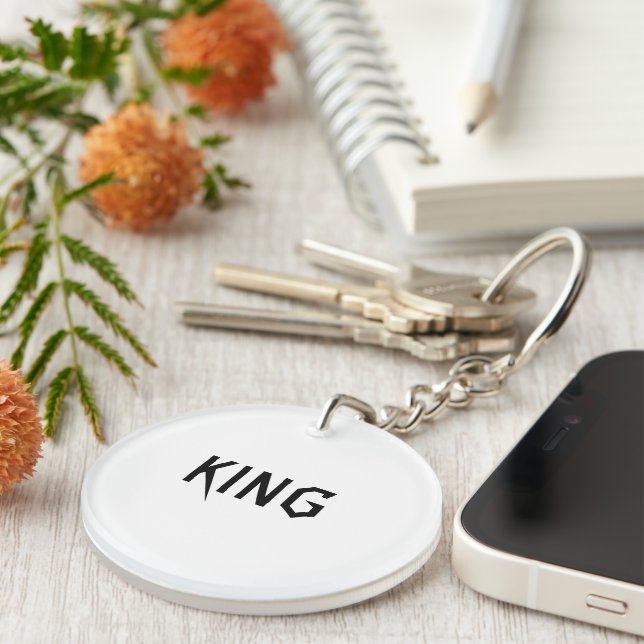 Black color King text Circle single sided Keychain (Front Right)