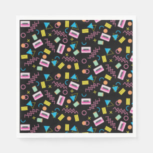 Black Colorful Eighties 80's Retro Party Theme Napkin