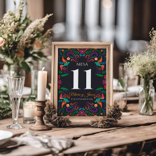 Black Colorful Floral Nuestra Boda Spanish Wedding Table Number