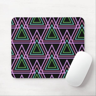 Black Colorful Retro 80's Neon Geometric Triangles Mouse Pad