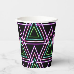 Black Colorful Retro 80's Neon Geometric Triangles Paper Cups