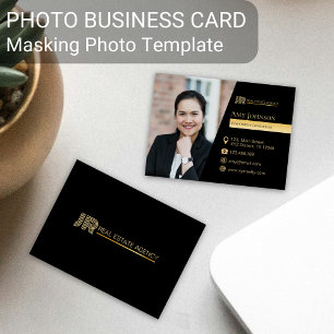 Black Colour Business Card, Masking Photo Template Card