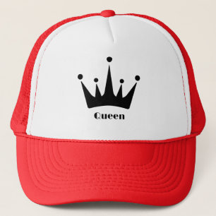 Black Colour Crown Image Queen Text Custom Red Trucker Hat